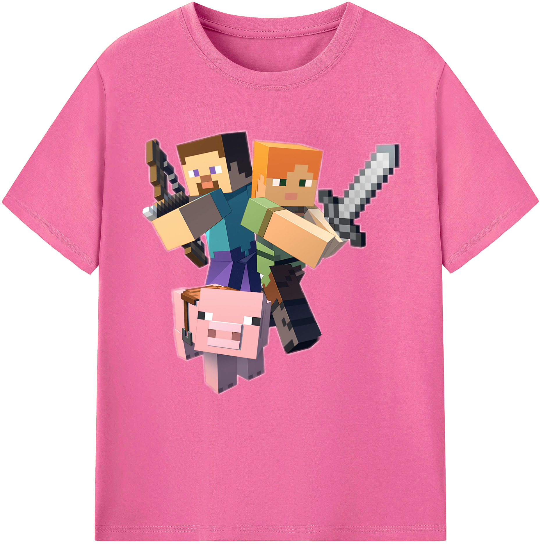 （画像用） マインクラフト ブロックの世界 Minecraft MC Block world レディースカジュアルプリントTシャツ（綿100％）